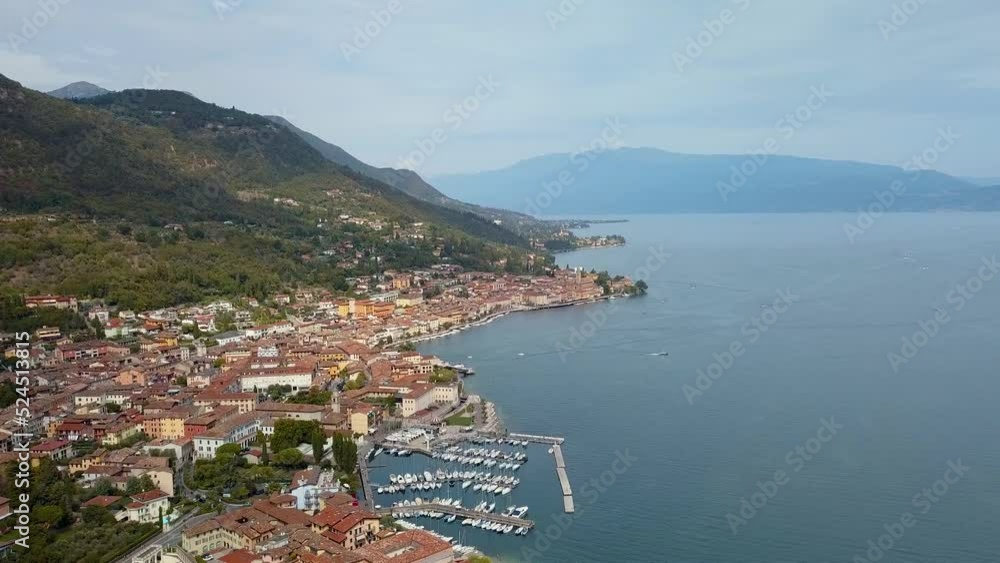 Italy, August 2022: aerial view in 4k of Salò on Lake Garda in the province of Brescia, Lombardy Italy, August 2022: aerial view in 4k of Salò on Lake Garda in the province of Brescia, Lombardy