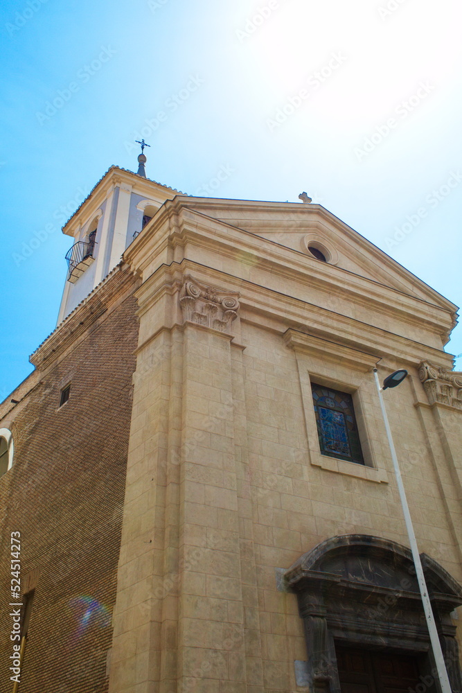 Nice neoclassical facade of the Iglesia de San Lorenzo in Murcia on a sunny day