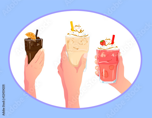 Hands holding coffee on white background.