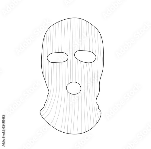 Vector isolated balaclava thief hat with hols for eyes and mouth colorless black and white contour line drawing