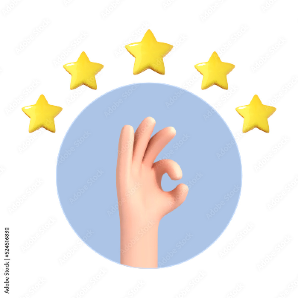 3D cartoon hand hand making OK gesture for success or good feedback. Positive concept and OK symbol. Customer review rating and client feedback concept. 3d vector illustration 3D cartoon hand hand making OK gesture for success or good feedback. Positive concept and OK symbol. Customer review rating and client feedback concept. 3d vector illustration
