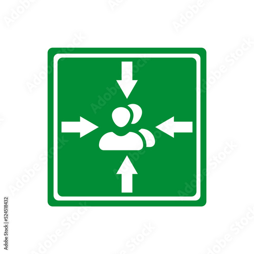 assembly point sign, emergency gathering point of a building icon vector
