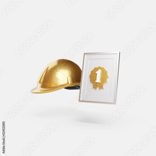 Distinctive diploma as a gift on the day of the worker. Prize and gift certificate. Industry and developer. 3d rendering.