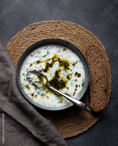 healthy breakfast with yogurt and granola,hot soup, cold soup, white soup, sauce meal, snack, plateau soup, buttermilk soup