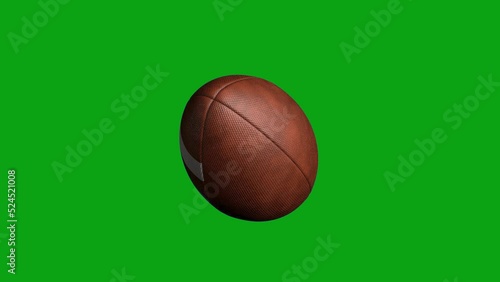 3d American football ball icon on green screen chroma key background seamless infinite loop background 3d animation
