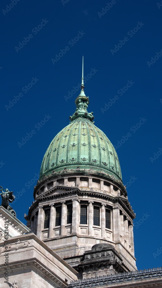 Green dome on the Argentine National Congress Palace in Buenos Aires, Argentina