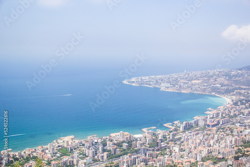 Beautiful view of the funicular at the resort town of Jounieh from Mount Harisa, Lebanon