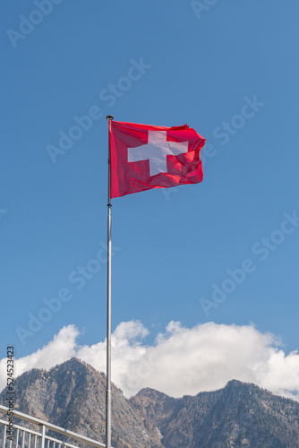 Waving swiss flag in Truebbach in Switzerland