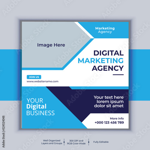 Professional business social media post square banner design. Modern layout vector template. Digital marketing agency banner design. 