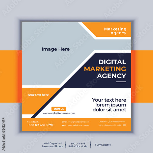 Professional business social media post square banner design. Modern layout vector template. Digital marketing agency banner design. 