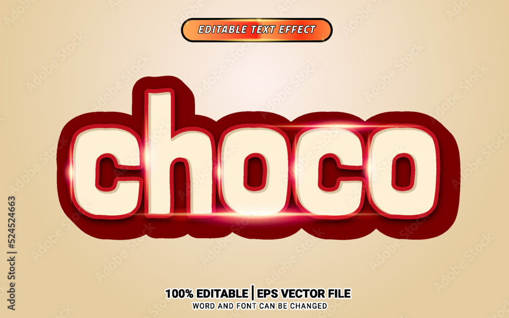 Choco 3d shiny text effect editable template design