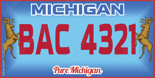 Vehicle license plates marking in Michigan in United States of America, Car plates. Vehicle license numbers of different American states. Vintage print for tee shirt graphics,sticker and poster