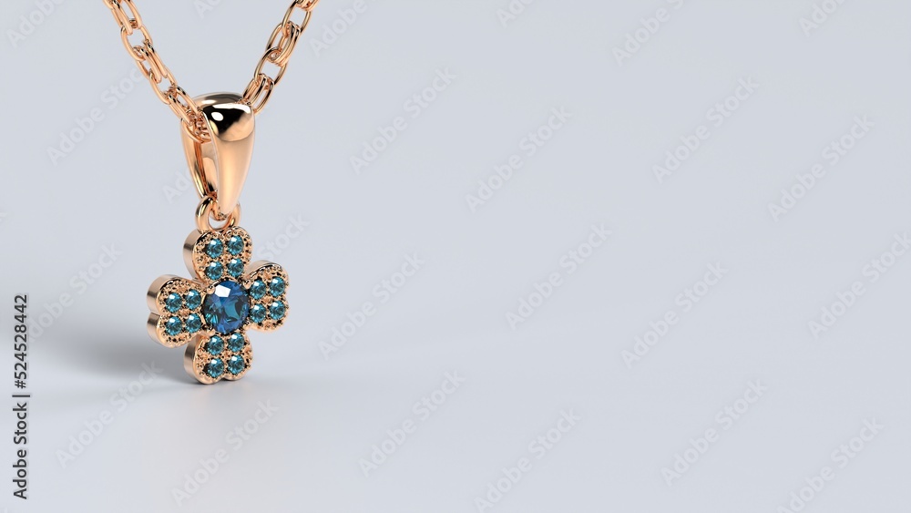 Fototapeta premium beautiful male or female pendent or locket love heart care color stones yellow or rose or white gold or platinum 3d render