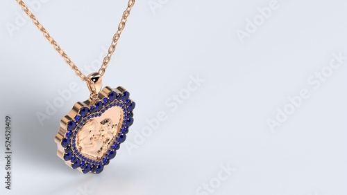 beautiful male or female pendent or locket love heart care color stones yellow or rose or white gold or platinum 3d render