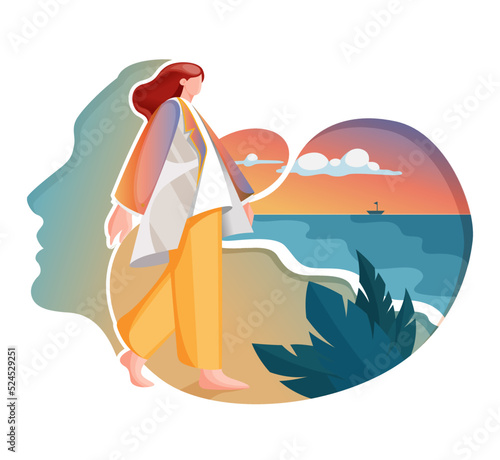 Confident Young Women walking out from self doubt - Stock Illustration