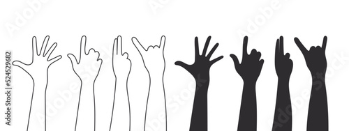 Hand gesture silhouettes. Teamwork  collaboration  voting  volunteering concert. Vector illustration