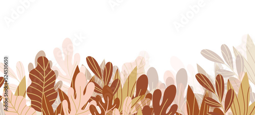 Floral web banner with drawn color exotic leaves. Nature concept design. Modern floral compositions with summer branches. Vector illustration on the theme of ecology, natura, environment