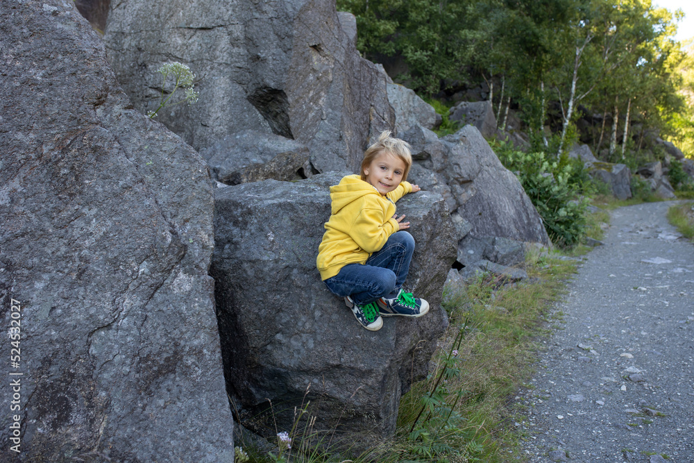 Happy people, enjoying amazing views in South Norway coastline, fjords, lakes, beautiful nature