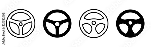 Steering wheel icon. Set of black flat icons. Vector clipart isolated on white background.