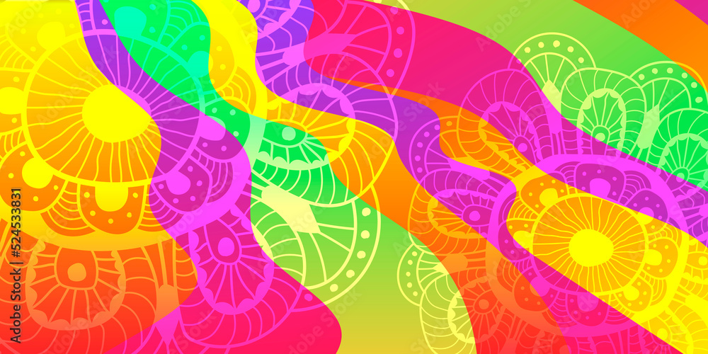 Fototapeta premium Abstract color background with waves and flower.