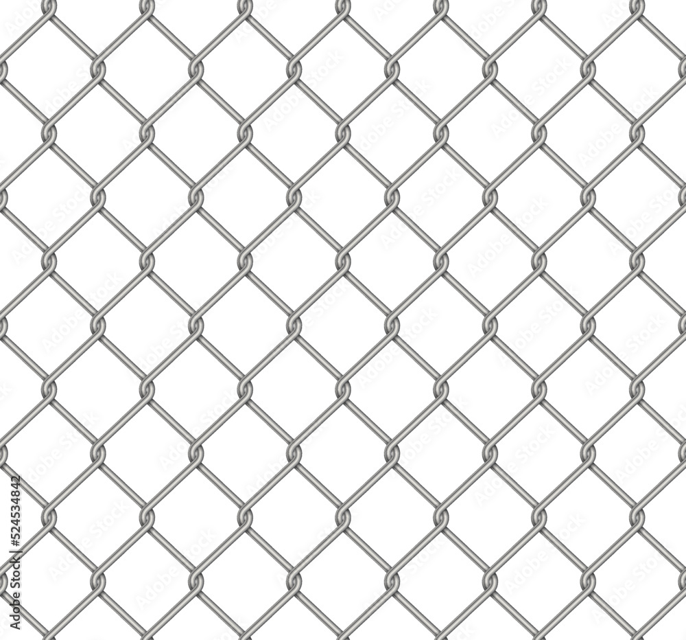 Naklejka premium Chain link fence with realistic wire mesh, seamless pattern vector illustration. Abstract metal net texture, iron or steel decorative cage, grid prison barrier for safety of forbidden zone background