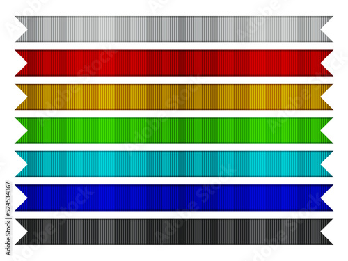 Ribbons set with grosgrain texture and different colors, 3d realistic fabric wide sampler