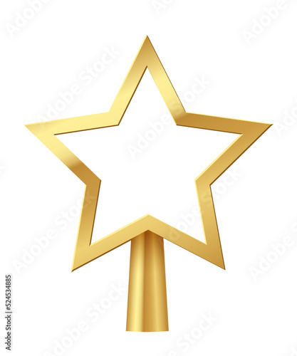 Christmas gold tree topper, 3d star decoration in deco design for top of Xmas tree