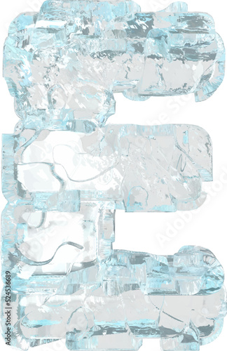 Symbol made of ice 3d. letter e