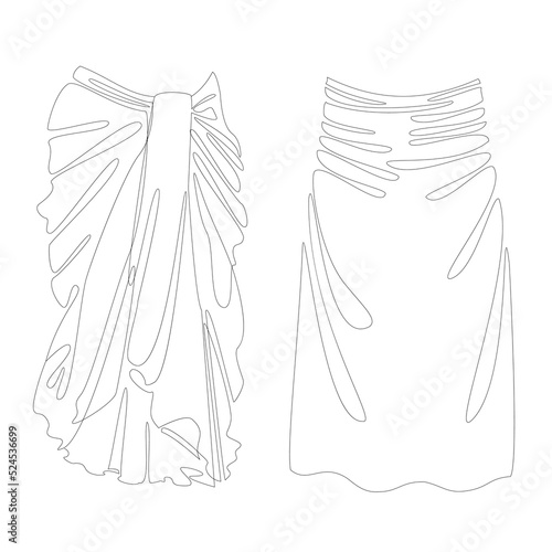 Silhouette of a girl's skirt. Women's clothing in a modern style one line. Solid line, decor outline, posters, stickers, logo. Vector illustration.