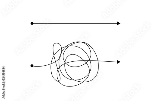 Confusion clarity path doodle vector idea concept. complex. messy line like hard easy way.