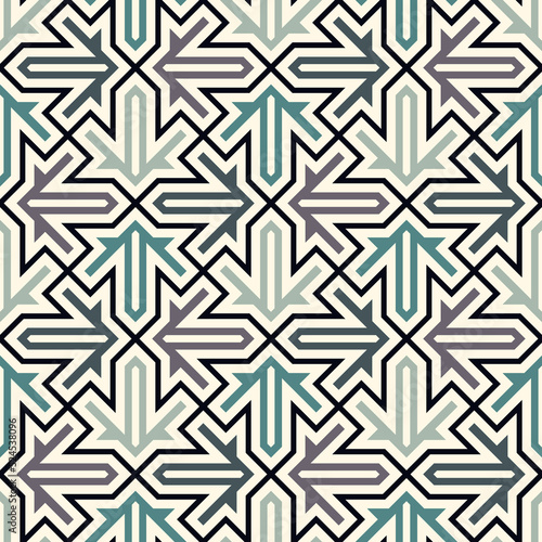 Seamless ethnic vector. Tribal wallpaper. Arrows ornament. Folk pattern. Geeometric backdrop. Mosaics motif. Grid background. Digital paper. Textile print. Ethnical web design. Abstract image