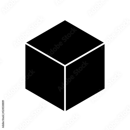 Simple Black Cube in 3D Style Perspective View. Vector Image.