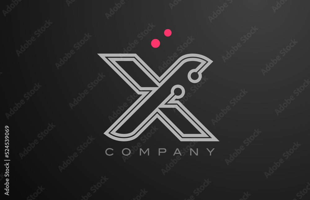 pink grey line X alphabet letter logo icon design with dot. Creative template for company and business
