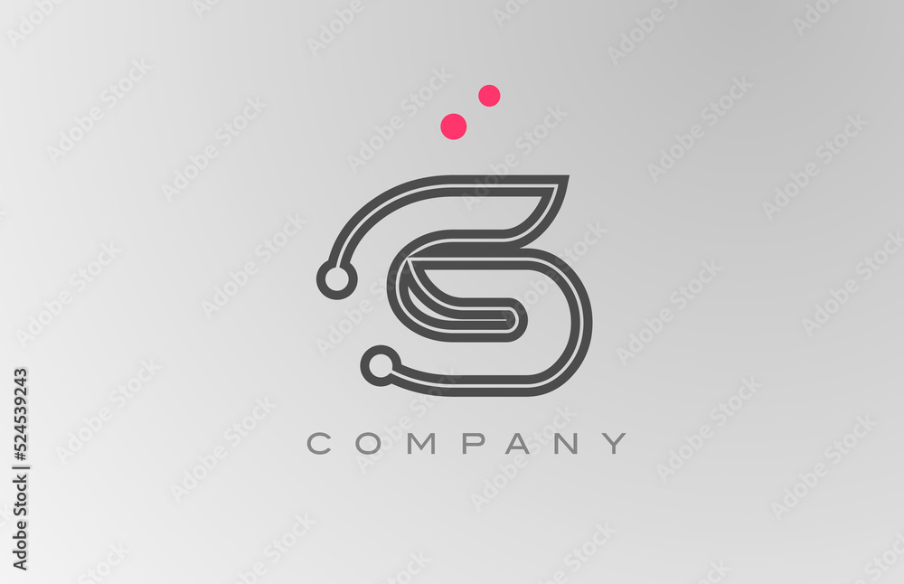 pink grey G alphabet letter logo icon design with line and dot. Creative template for business and company