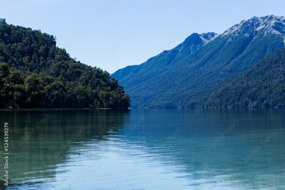 Amazing panoramic of a lake and mountain in San Carlos de Bariloche, Route 40, Argentina, Patagonia, South America. Horizontal