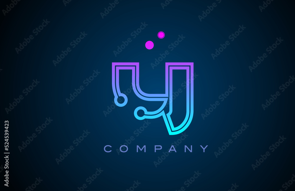 Y alphabet letter logo icon design with pink blue color and dots. Creative template for business and company - obrazy, fototapety, plakaty 