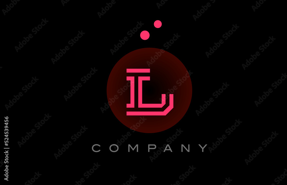 black pink L alphabet letter logo icon with dots and circle. Template design for company and business black pink L alphabet letter logo icon with dots and circle. Template design for company and business