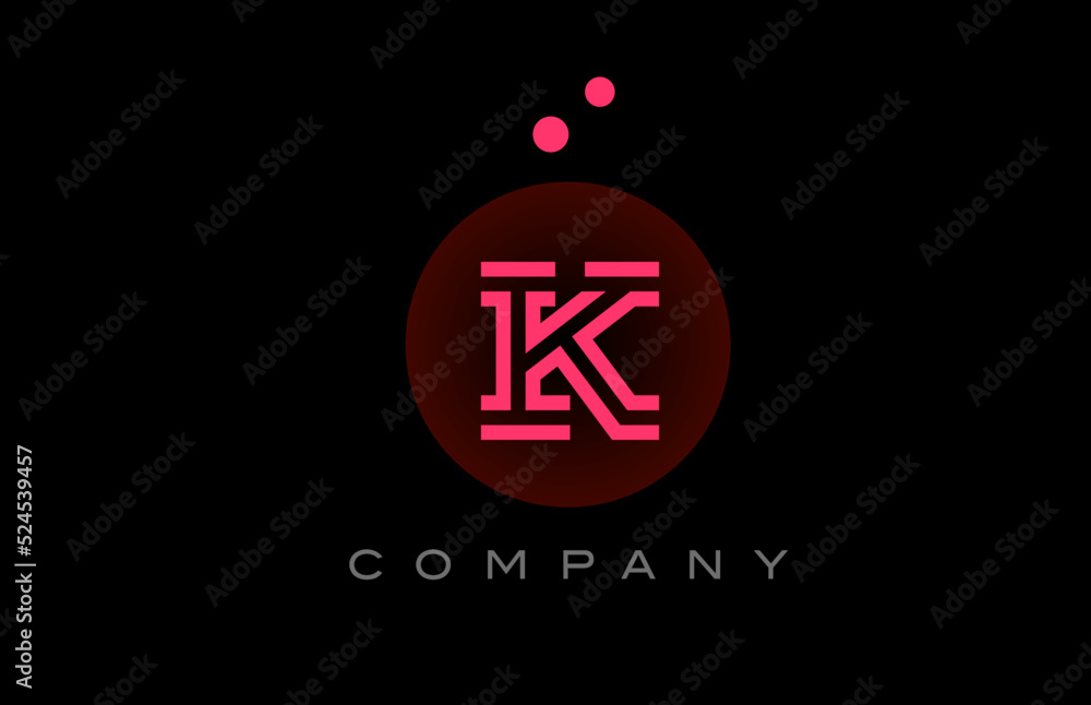 black pink K alphabet letter logo icon with dots and circle. Template design for company and business black pink K alphabet letter logo icon with dots and circle. Template design for company and business