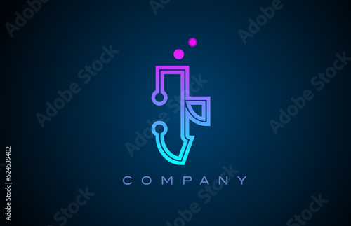 T alphabet letter logo icon design with pink blue color and dots. Creative template for business and company