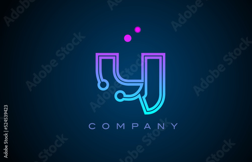 Y alphabet letter logo icon design with pink blue color and dots. Creative template for business and company