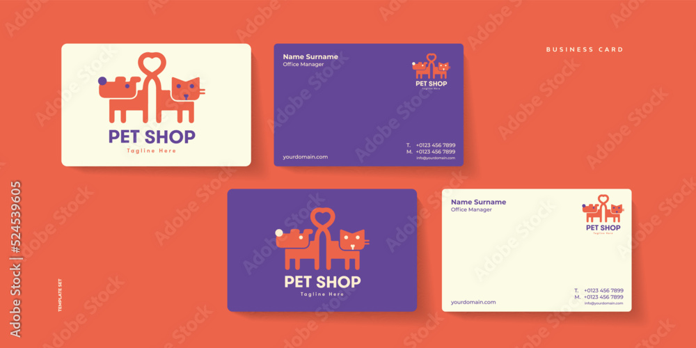 Pet shop business card vector template set. Pet Shop Vector Logo