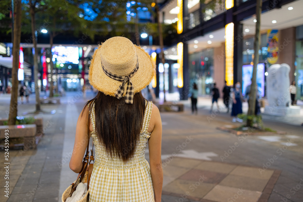Travel woman in Xinyi district of Taipei city