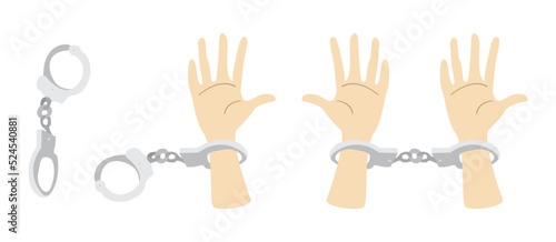 illustration of human and the law of society, Hands are being held in handcuffs, handcuffs to arrest criminals, Handcuffs on the hands of the criminal, Arrested man in handcuffs, Criminology