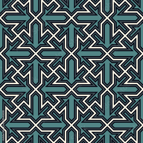 Seamless ethnic ornament. Tribal wallpaper. Arrows image. Folk pattern. Geeometric backdrop. Mosaics motif. Grid background. Digital paper. Textile print. Ethnical web design. Abstract vector art