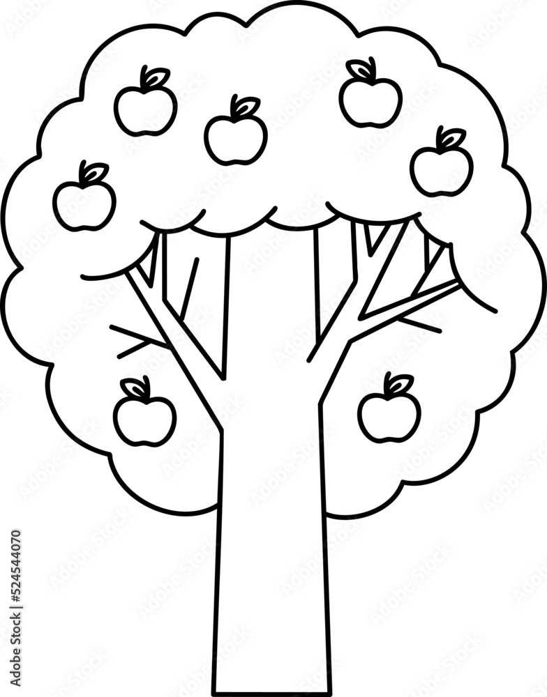 Apple tree. Farm products, flat design. Draw a line illustration ...