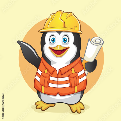 Engineer Penguin is Smiling Mascot Vector Design