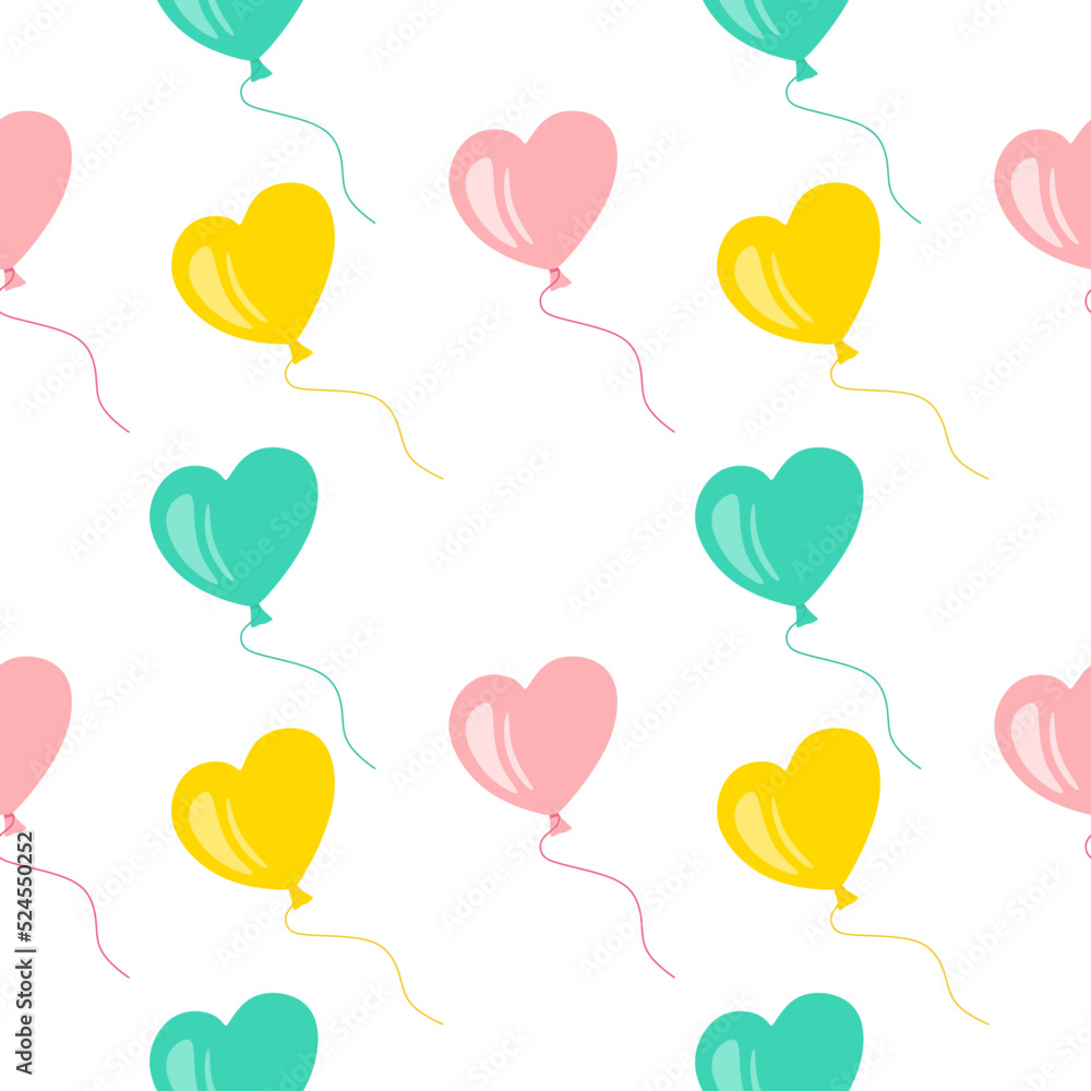 Flying balloon seamless pattern. Print for birthday and party. Flying balloon with a rope.
