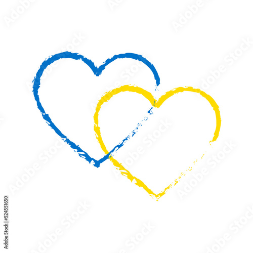 Vector illustration. Hearts in the colors of the flag of Ukraine. Let's stop the war in Ukraine.