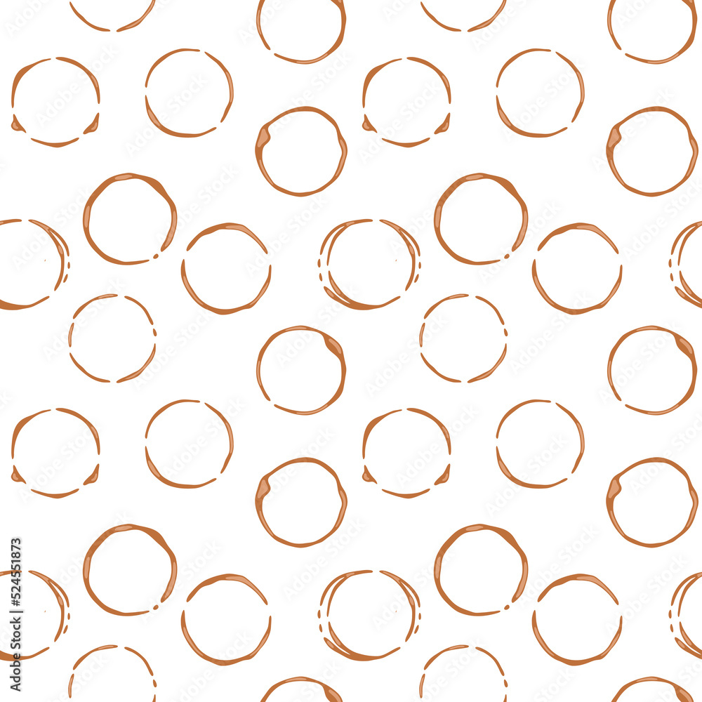 Seamless pattern with coffee mug stains on tablecloth. Vector illustration