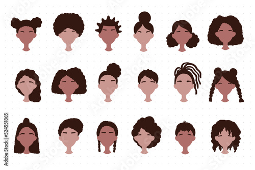 African American hairstyle collection. Social media avatar set with various hairdos